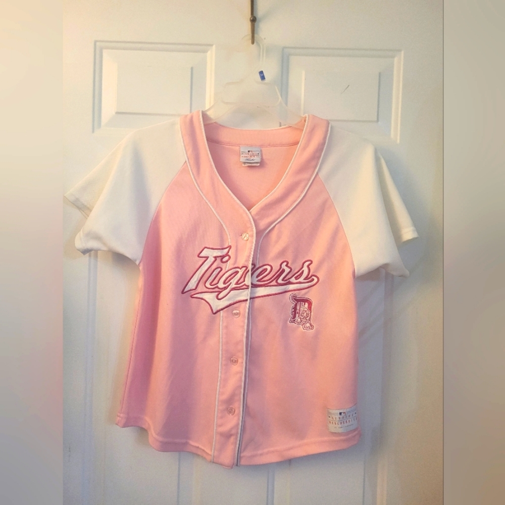 Vintage Pink and White Detroit Tigers Baseball Jersey